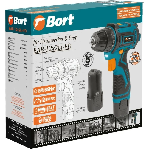Аккумуляторная дрель-шуруповерт BORT BAB-12x2Li-FD 93413151 фото 8 Аккумуляторная дрель-шуруповерт BORT BAB-12x2Li-FD 93413151 фото 8