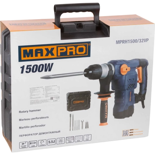 Перфоратор демонтажный MAX-PRO 1500 Вт, 0-850 об/мин, 5,5 Дж, 3 режима, Д/Б/М-42/32/13, 5,2 кг, SDS-PLUS, антивибрационная ручка, резиновые вставки, р 85094 фото 4