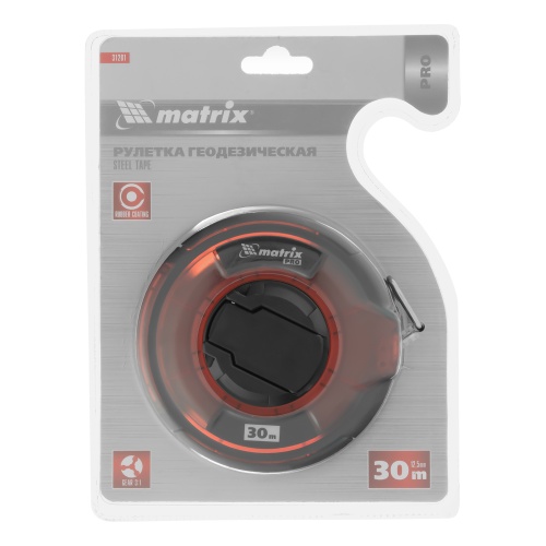 Рулетка геодезическая 30 м х 12,5 мм, закрытый корпус, стальная лента, односторонняя шкала, Pro Matrix фото 7