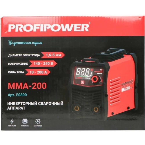 Сварочный инвертор Profipower с большом цифровом дисплеем MMA-200 IGBT (140-240В,200A) E0300 фото 4 Сварочный инвертор Profipower с большом цифровом дисплеем MMA-200 IGBT (140-240В,200A) E0300 фото 4
