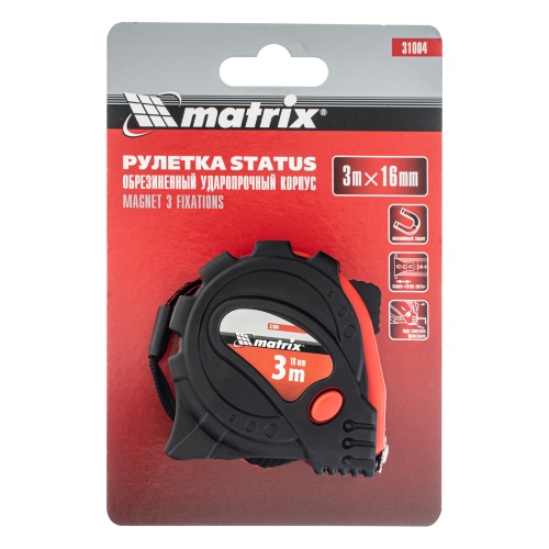 Рулетка Status Magnet 3 fixations,3 м х 16 мм,обрезиненный корпус,зацеп с магнитом Matrix фото 6