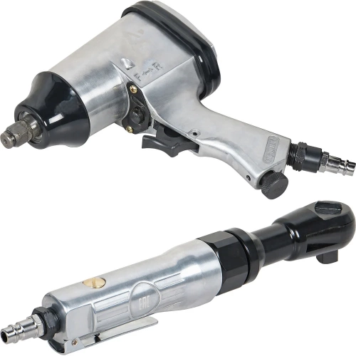 Пневматический ударный гайковерт и трещотка Airline 1/2"DR 312Нм, 1/2"DR 61Нм, с головками 17 предметов, кейс ATAZ100 фото 4