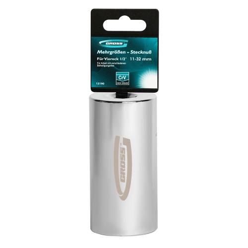 Головка торцевая многоразмерная 11-32 мм, под квадрат 1/2, CrV, хромированная Gross фото 8