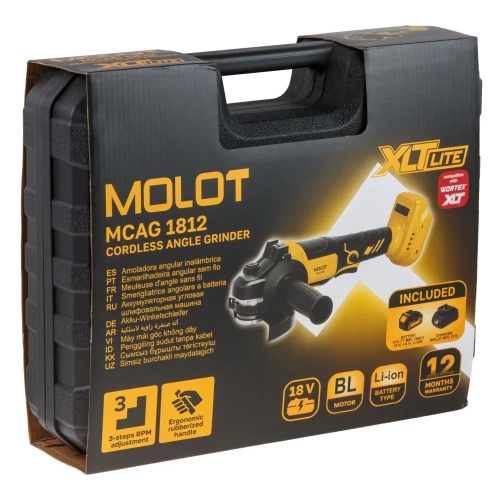 Шлифмашина угловая аккумуляторная MOLOT MCAG 1812 XLT Lite SET 2318032 фото 10 Шлифмашина угловая аккумуляторная MOLOT MCAG 1812 XLT Lite SET 2318032 фото 10