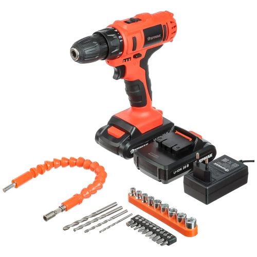 Набор электроинструмента ЕРМАК 29 предметов, шуруповерт 20В (2Ач, 2шт, 35Нм) 691-047