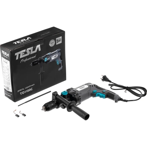 Дрель ударная Tesla TD1100С 1100Вт, 13мм 0-3000/0-1100об/мин, две скорости, мет патрон в коробке 843193 фото 5
