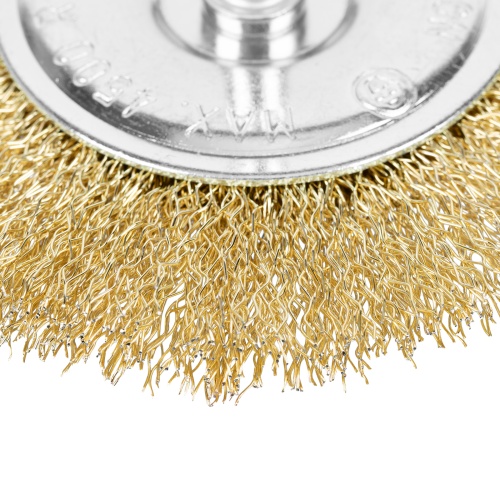 Щетка для дрели 100 мм, плоская со шпилькой, латунированная витая проволока Matrix фото 3