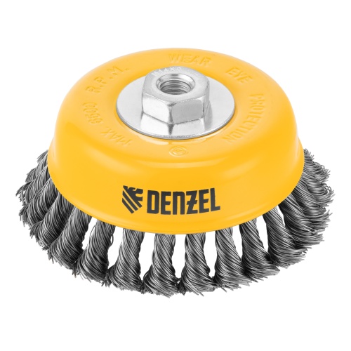 Щетка для УШМ, 125 мм, "Чашка", крученая нержавеющая проволока 0.5 мм, М14 Denzel