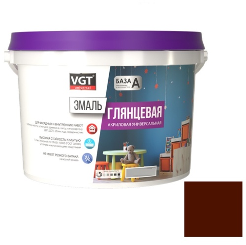 Эмаль универсальная VGT глянцевая красно-коричневая RAL 3009 1 кг
