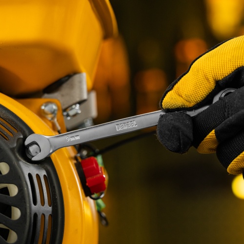 Ключ комбинированный трещоточный, 9 мм, CrV, матовый хром Denzel фото 7