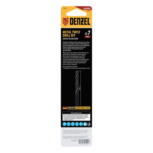 Сверло спиральное по металлу 7,0 x 109 мм, Р6М5, Golden Tip  Denzel фото 6
