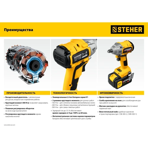 Бесщеточный винтоверт STEHER CSB-300-2 фото 9