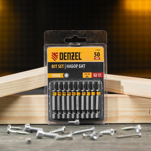 Бита TX 8х50, сталь S2, шестигранный профиль, 10 шт. Е 6,3 Denzel фото 5