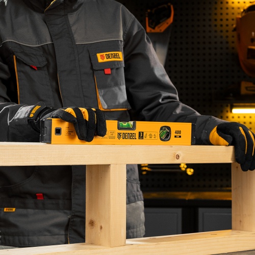 Уровень алюминиевый, магнит., фрезерованный, 3 глазка (1 зеркал.) 0,5 мм/м, 400 мм Denzel фото 13