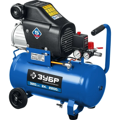Воздушный масляный компрессор ЗУБР Профессионал 320 л/мин, 24 л, 2200 Вт КПМ-320-24