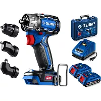 Бесщеточная дрель-шуруповерт ЗУБР Профессионал Компакт Комби, 20 В, 50 Н·м, 2 АКБ LMS (2 А·ч), кейс DB-50-22-H3