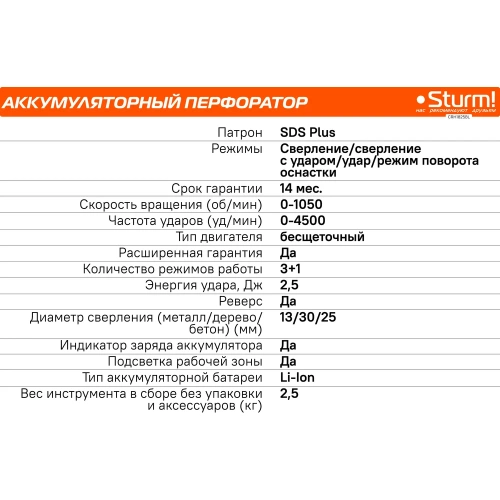 Аккумуляторный перфоратор Sturm 1BatterySystem CRH1825BL фото 10 Аккумуляторный перфоратор Sturm 1BatterySystem CRH1825BL фото 10