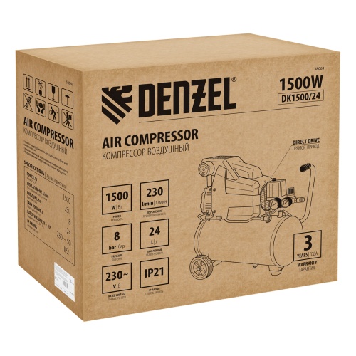 Компрессор воздушный DK1500/24, Х-PRO 1.5 кВт, 230 л/мин, 24 л Denzel фото 7