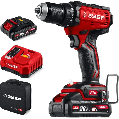 Бесщеточная дрель-шуруповерт, сумка ЗУБР 20 В, 65 Н·м, 2 АКБ LMS (2 А·ч) ДБ-65-22