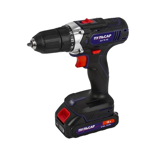 Дрель аккумуляторная безударная ПУЛЬСАР ДА 18-40 (18В, 40Hm, Li-on, 2,0Ah, 2 акк,,кейс) 923-101