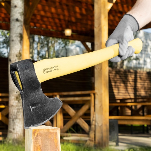 Топор кованый, в сборе, 1200/1550г, деревянное топорище, 500 мм, таежный "Тигр"// Россия фото 7