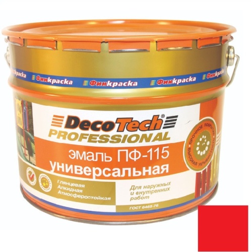 Эмаль универсальная DecoTech Professional ПФ-115 ярко-красная под RAL3020 20 кг