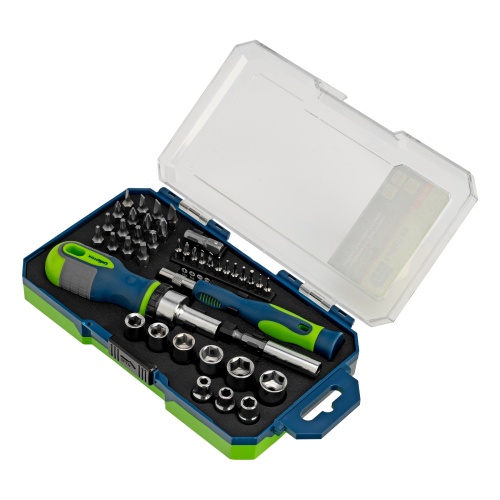 Отвертки реверсивные с набором бит и торцевыми головками, 41 шт, CrV Сибртех Отвертки реверсивные с набором бит и торцевыми головками, 41 шт, CrV Сибртех