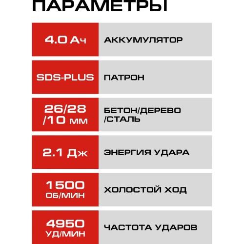 Перфоратор Ставр 18VUNI-M, SDS-PLUS, 26 мм (1х4.0 Ач, быстрое ЗУ, кейс) STAVR SBH 18BL-26-1K 9020300061 фото 10