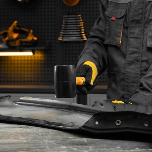 Киянка резиновая, 450 г, черная, фибергласовая рукоятка c TPR покрытием Denzel фото 6