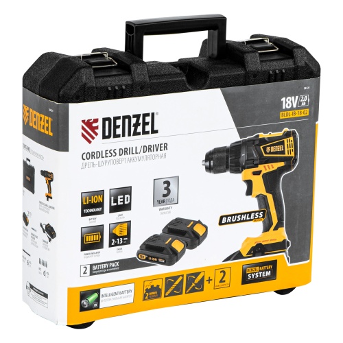 Дрель-шуруповерт аккумуляторная, бесщет. BLDL-IB-18-02, Li-Ion, 18 В, 2 акк. Denzel фото 18