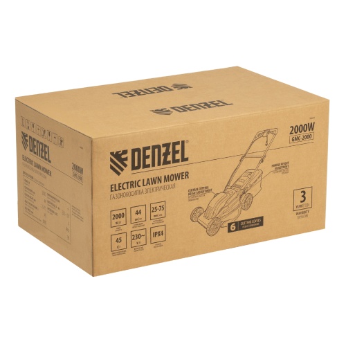 Газонокосилка электрическая GMC-2000, шир. 44см, 2000 Вт, 6 уров., травосб. 45 л Denzel фото 22