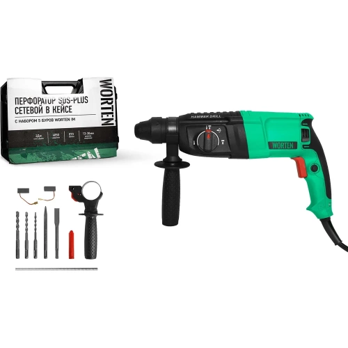 Перфоратор WORTEN SDS-plus, сетевой, 870W с набором 5 буров КА-90000340 Перфоратор WORTEN SDS-plus, сетевой, 870W с набором 5 буров КА-90000340