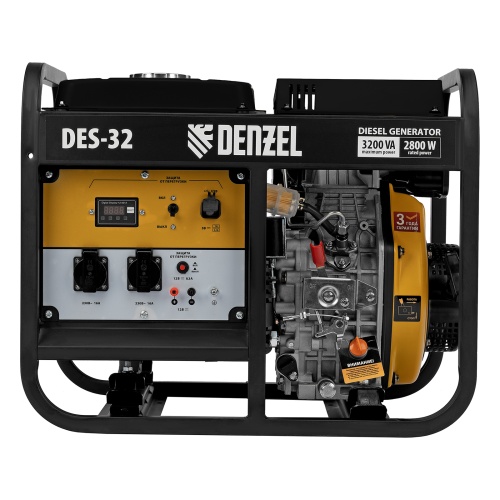 Генератор дизельный DES-32, 3,2 кВт, 230 В, 11 л, ручной стартер Denzel фото 3