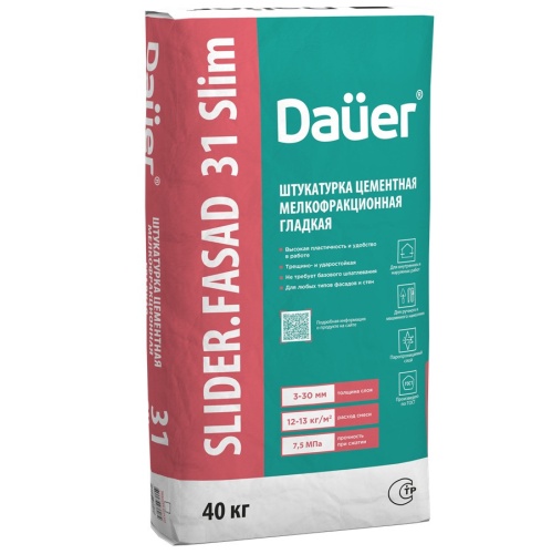 Штукатурка цементная Dauer Slider Fasad 31 Slim мелкофракционная гладкая 40 кг фото 4