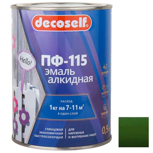 Эмаль Pufas Decoself ПФ-115 зеленая 0,9 кг Эмаль Pufas Decoself ПФ-115 зеленая 0,9 кг