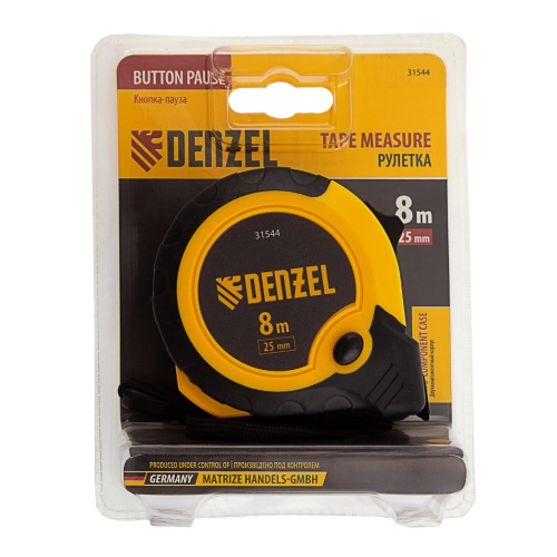 Рулетка 8м х 25мм, двухкомп. корпус, кнопка-пауза Denzel фото 8