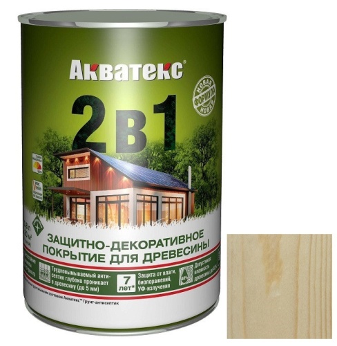 Покрытие алкидное защитно-декоративное для древесины Акватекс 2 в 1 полуматовое бесцветное 0,8 л Покрытие алкидное защитно-декоративное для древесины Акватекс 2 в 1 полуматовое бесцветное 0,8 л