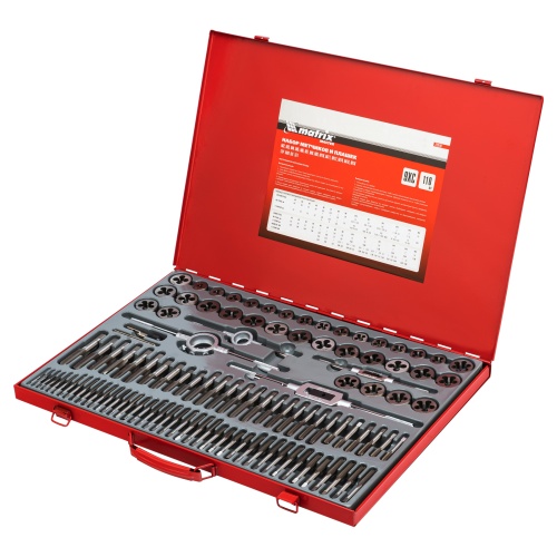 Набор метчиков и плашек М2-М18, 110 шт, металлический кейс Matrix Набор метчиков и плашек М2-М18, 110 шт, металлический кейс Matrix