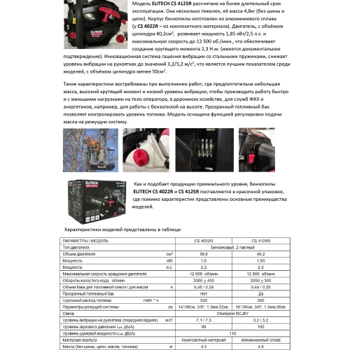 Пила цепная бензиновая Elitech CS 4125R (E1611.005.00) HD 204813 фото 5 Пила цепная бензиновая Elitech CS 4125R (E1611.005.00) HD 204813 фото 5