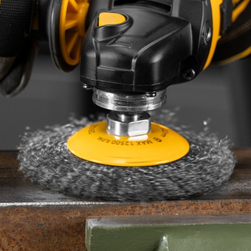 Щетка для УШМ, 125 мм, "Тарелка", витая нержавеющая проволока 0.3 мм, М14 Denzel фото 10