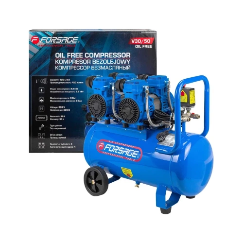 Компрессор поршневой с прямым приводом Forsage 4 цилиндра,безмасляный(ресивер 50л, 2.2 кВт, 8 бар, 420л/м, 230В) F-V30/50 OIL FREE(59215) фото 9