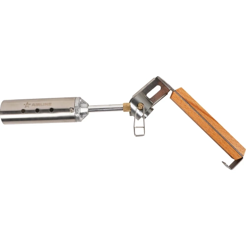 Горелка газовая на резьбовой баллон Airline ручной поджиг, сопло D31x90 мм, анти-вспышка, деревянная складная ручка ADGT024 фото 4