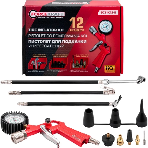 Пистолет для подкачки универсальный, набор 12 предметов Forcekraft FK-8031K12-G(65727)