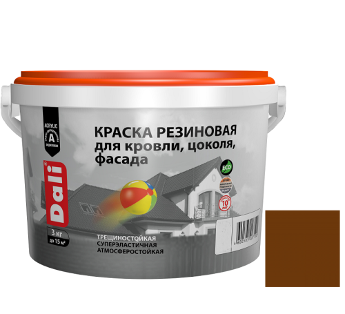 Краска резиновая Dali для кровли, цоколя, фасада терракотовая 3 кг