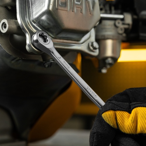 Ключ комбинированный трещоточный, 9 мм, CrV, матовый хром Denzel фото 8