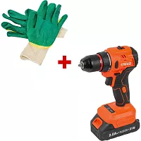 Дрель аккумуляторная Спец БДА-21-Б, (бесщеточный двигатель),21В,2аккум *2,0Ач, Ли-Ион, 0-450/0-1500об/мин,60Нм,реверс,21+1,рег..момента,металл.патрон 10мм,блок.шпинделя,инд.батареи,подсведка,зарядка 4ч,кейс + перчатки СПЕЦ-4131/И-8076-И