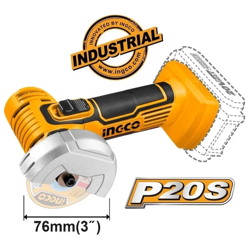 Аккумуляторная угловая шлифовальная машина INGCO INDUSTRIAL 76 мм, Li-Ion, 20 В CAGLI7601