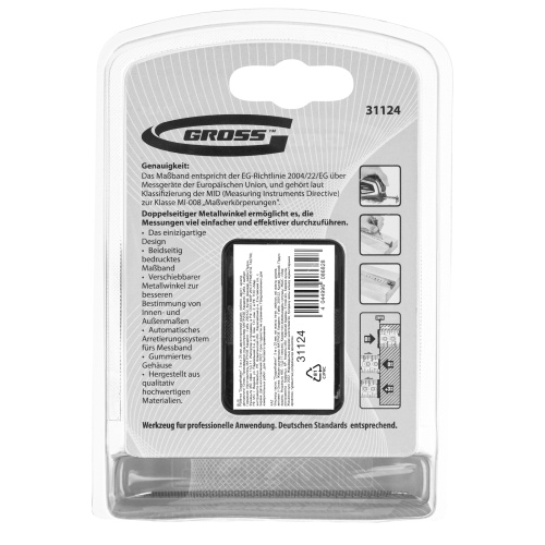 Рулетка "Doppelhaken",5 м x 25 мм,двухсторонний зацеп,Нейлон,двусторонняя шкала,автоматическая фиксация Gross фото 7