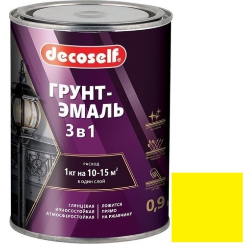 Грунт-эмаль Pufas Decoself 3 в 1 матовый жёлтая 0,9 кг