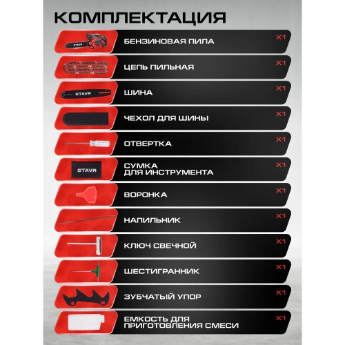 Цепная бензиновая пила СТАВР 25.4 см, шина 30 см (12), ПЦБ-30/1250М 9070100186 фото 11 Цепная бензиновая пила СТАВР 25.4 см, шина 30 см (12), ПЦБ-30/1250М 9070100186 фото 11